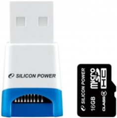 Siliсon Power MicroSDHC 16 Gb 4 Class + USB Adapter